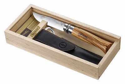 Opinel Messer No. 8 rostfrei Olivenholz in Holzbox + Etui