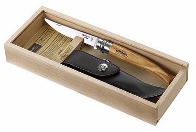 Opinel Messer Slim Line rostfrei Olivenholz Holzbox + Etui