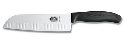 Victorinox Santokumesser, 17 cm langer Klinge, Kullenschliff, schwarzer Fibrox-Griff