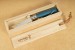 Opinel Taschenmesser No. 8 rostfrei spiegelpoliert Griff mit blauem Kalbsleder�berzug