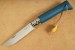 Opinel Taschenmesser No. 8 rostfrei spiegelpoliert Griff mit blauem Kalbsleder�berzug