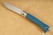 Opinel Taschenmesser No. 8 rostfrei spiegelpoliert Griff mit blauem Kalbsleder�berzug