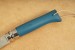 Opinel Taschenmesser No. 8 rostfrei spiegelpoliert Griff mit blauem Kalbsleder�berzug