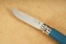Opinel Taschenmesser No. 8 rostfrei spiegelpoliert Griff mit blauem Kalbsleder�berzug