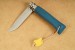 Opinel Taschenmesser No. 8 rostfrei spiegelpoliert Griff mit blauem Kalbsleder�berzug